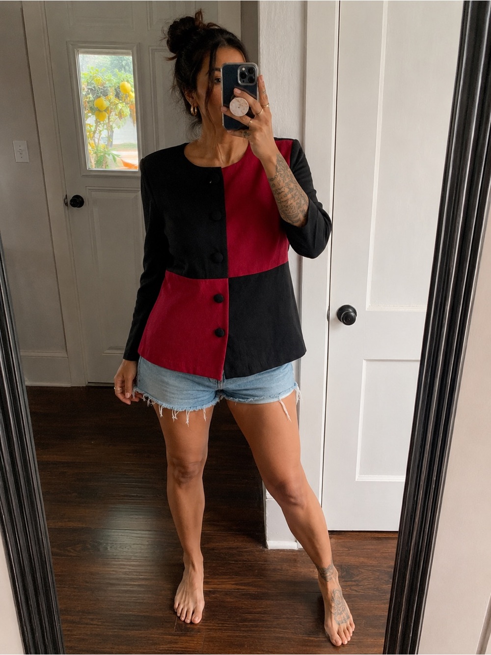 Fashion Bug Black and Red Blocked Blazer Jacket